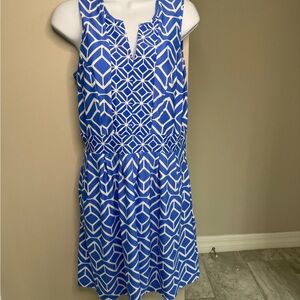 Jude Connally Vibrant Blue and White Patterned Dress